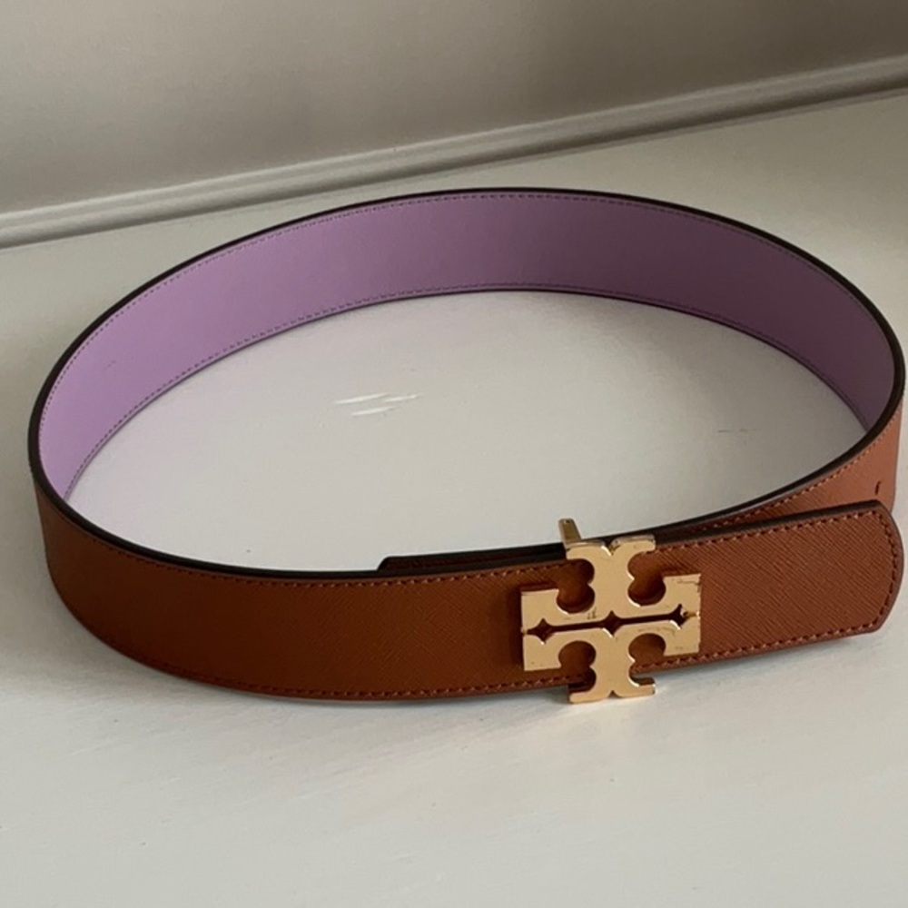 Tory Burch Tan and Lavender Belt with Gold Buckle reversible